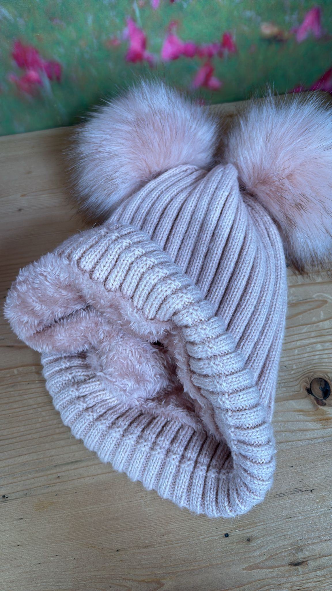 Mütze Doppelbommel rosa