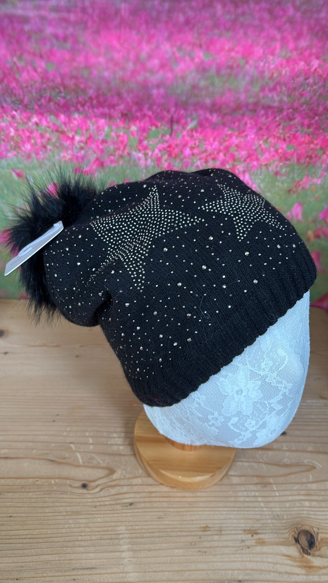 Strass Sterne Mütze black