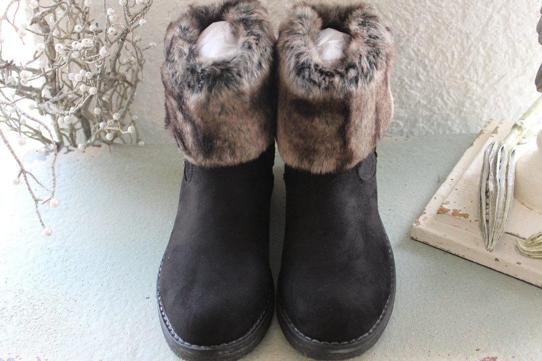 Kunstfell Boots black