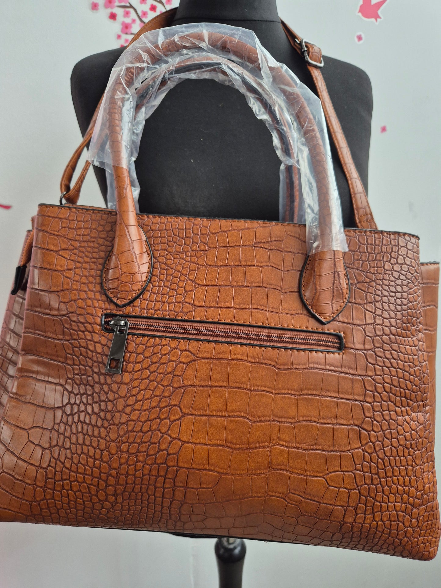 Handtasche Kroko cognac