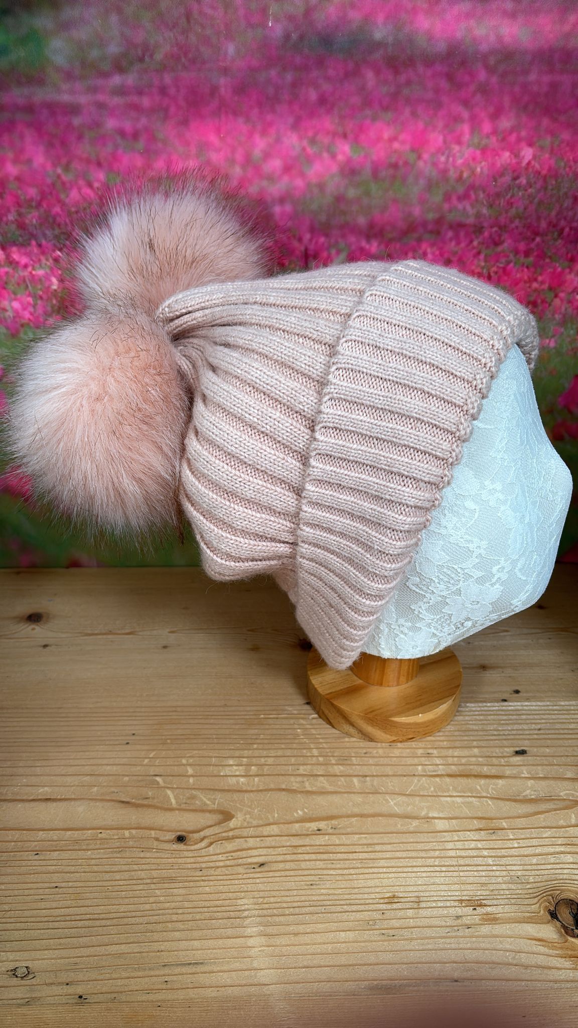 Mütze Doppelbommel rosa