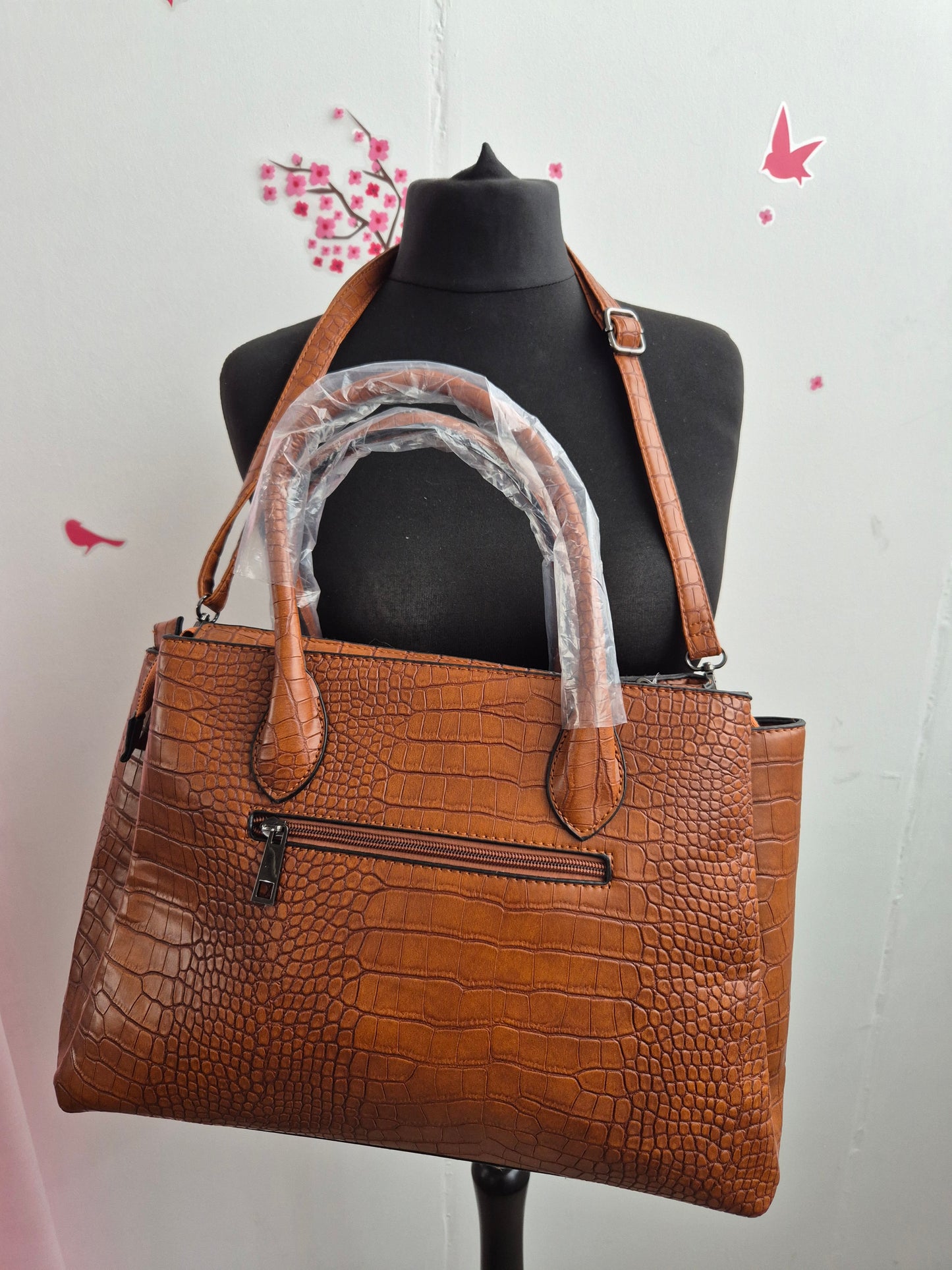Handtasche Kroko cognac
