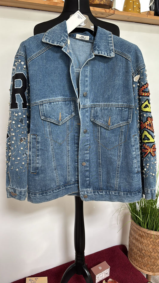 Jeansjacke Diamantärmel